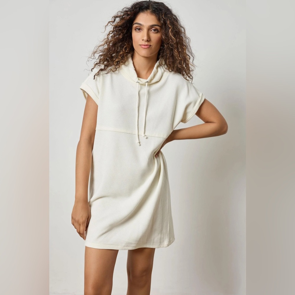 Lilla P Roll Sleeve Seamed Dress  Ecru S NWT